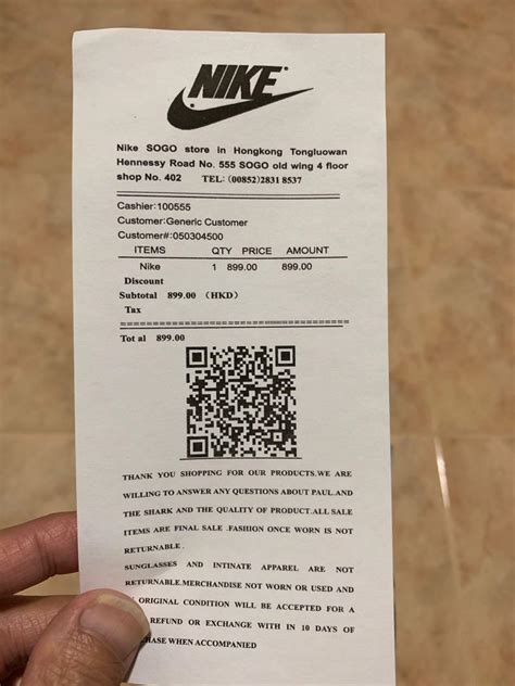 fake nike receipt|nike return without receipt.